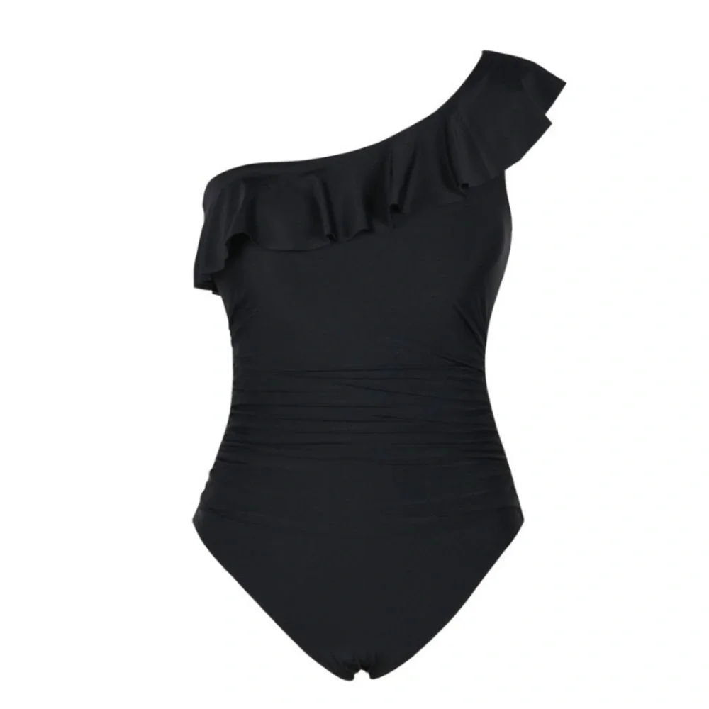 Hilor Women One Piece One Shoulder Ruffle Tummy Control Monokinis Swimsuits - Picture 3 of 5